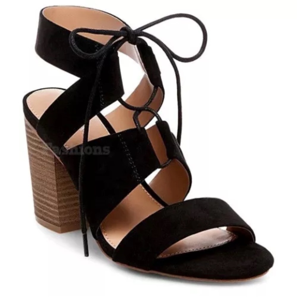 Merona Harriet Black Ghillie Lace Heels Pumps Sandals Women sz 5.5 NEW with tags